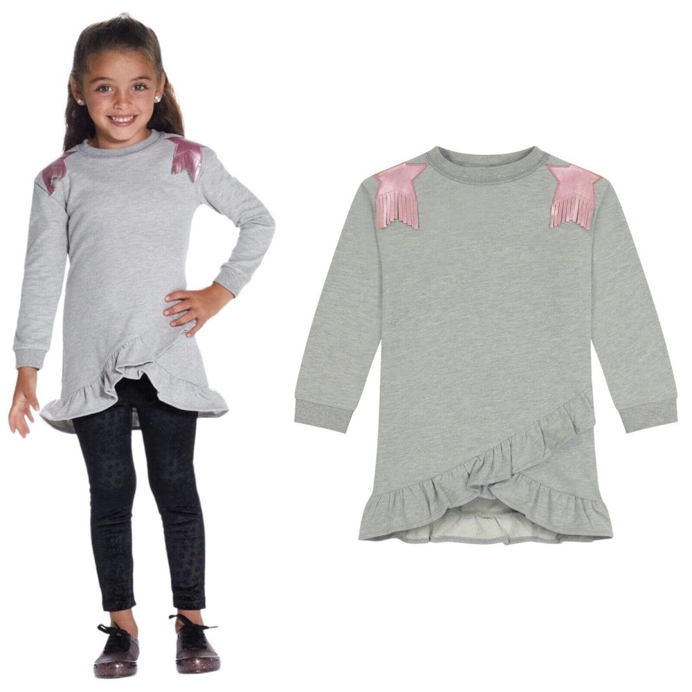 New Andy And Evan Star Fringe Sweatshirt Ruffle Dress Gray 6T